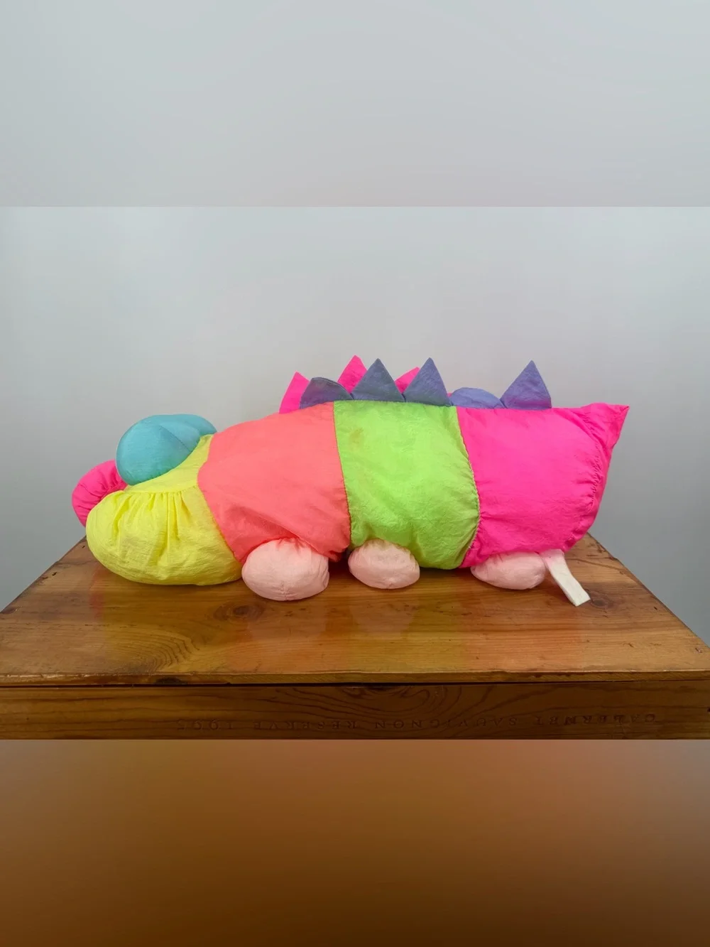 Vintage 90s Puffalump Style Neon Caterpillar Plush Rainbow Worm Dragon